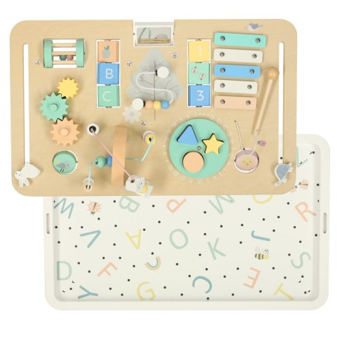 Tablica manipulacyjna LULILO LUDO stolik drewniany sensoryczny 2w1 miętowy