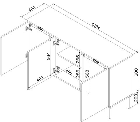 Komoda INSERTO 3D 143,5x40x80 kaszmir + LED