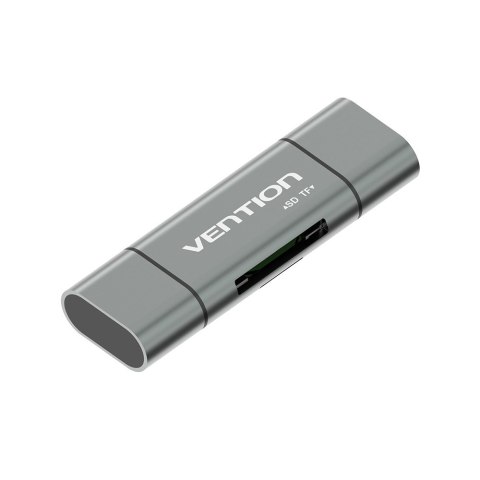 Czytnik kart SD / microSD Vention ze złączami USB 3.0 USB-C microSD szary