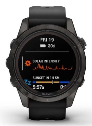Zegarek Garmin Fenix 7S Pro 42mm Sapphire Solar szary tytanowy DLC z czarnym paskiem