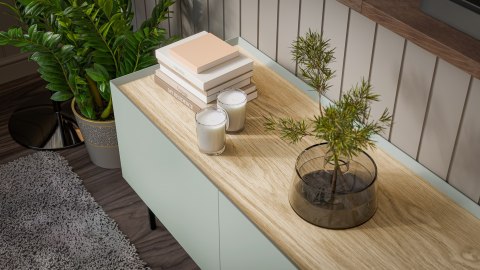 Szafka RTV FELLINI 200x40x52 oliwka + blat dąb olejowany