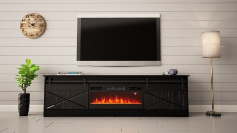 Szafka RTV GRANERO+kominek 200x56,7x35 czarny/czarny poł