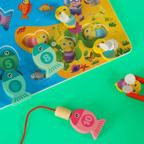 Gra drewniana rybki łowienie rybek na magnes pszczółki montessori