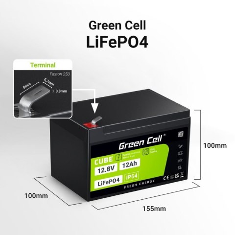 GREEN CELL AKUMULATOR LIFEPO4 CUBE 12AH 12V/12.8V 153.6WH LFPGC12V12AH