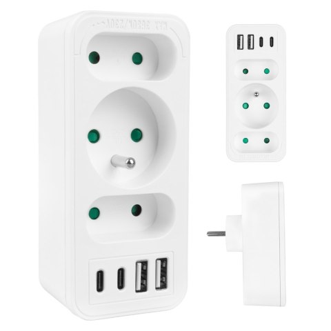 MACLEAN GNIAZDKO PRĄDOWE X3 + 4XUSB, ROZGAŁĘŹNIK Z 3 GNIAZDAMI, 2XUSB A, 2XUSB C PD 20W, 1X16A + 2X6A MCE248 F/W