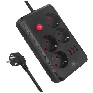MACLEAN LISTWA ZASILAJĄCA, PRZEDŁUŻACZ 4 GNIAZDA + 3XUSB, 110-240V AC 50/60HZ, 2.1A MAX 2500W, 1,5M, CZARNA MCE392 B