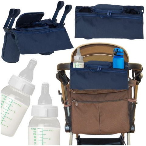 Organizer torba saszetka do wózka uchwyt na napoje butelkę granatowy