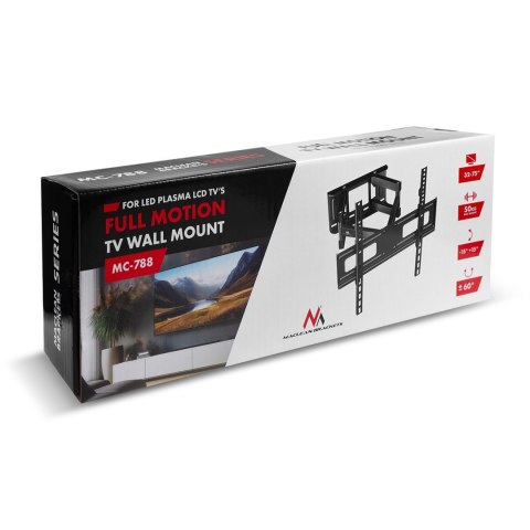MACLEAN UCHWYT DO TV, MAX VESA 600X400, 32-85", 60KG, REG.KĄTA W PIONIE I POZIOMIE, PROFIL 65-390MM, CZARNY MC-789