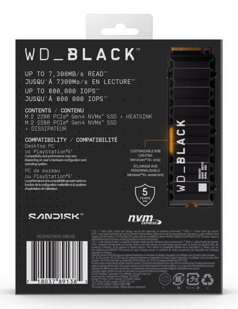 Dysk SSD WD Black SN850X WDS100T2XHE (1 TB ; M.2; PCIe NVMe 4.0 x4; heatsink)