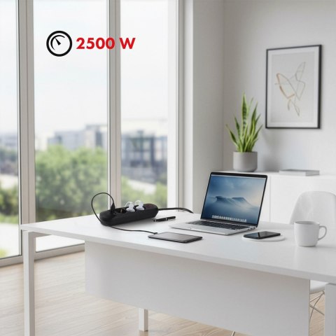 MACLEAN LISTWA ZASILAJĄCA, PRZEDŁUŻACZ 3 GNIAZDA + 3XUSB, 110-240V AC 50/60HZ, 2.1A MAX 2500W, 1,5M, CZARNA MCE394 B