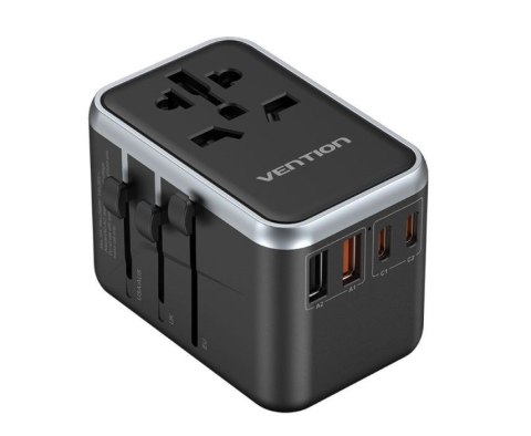 Uniwersalny adapter podróżny z ładowarką Vention 65W GaN 2x USB-A 2x USB-C czarny