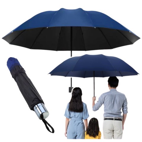 Duży Parasol Składany 12-Żebrowy Pokrowiec Granatowy 110 cm