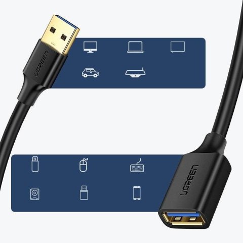 Ugreen kabel przedłużacz przejściówka USB 3.0 (żeński)-USB 3.0 (męski) 2m US129 (czarny)