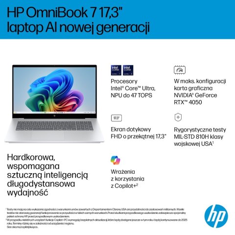 HP OmniBook 7 17-DC0073CL Ultra 7 258V 17.3"FHD Touch 32GB SSD1TB BT BLKB GeForce RTX 4050 6GB Win11 Silver (REPACK) 2Y
