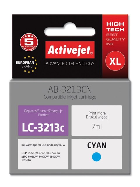 Activejet AB-3213CN Tusz (zamiennik Brother LC3213C; Supreme; 7 ml; niebieski)
