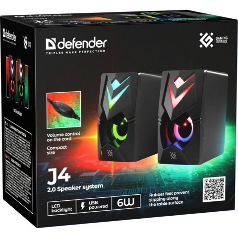 DEFENDER GLOSNIKI PC J4 2.0 6W LED USB CZARNE 65964
