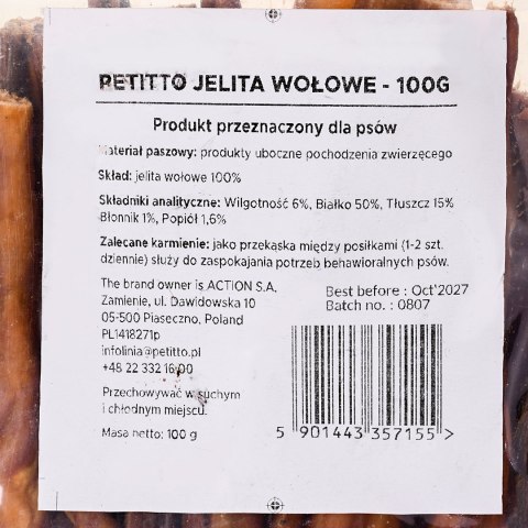 PETITTO Jelito Wołowe - gryzak dla psa - 100g
