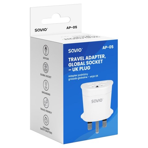 SAVIO ADAPTER PODRÓŻNY GNIAZDO GLOBALNE - WTYK UK AP-05