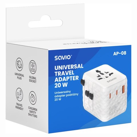 SAVIO UNIWERSALNY ADAPTER PODRÓŻNY 20W AP-08