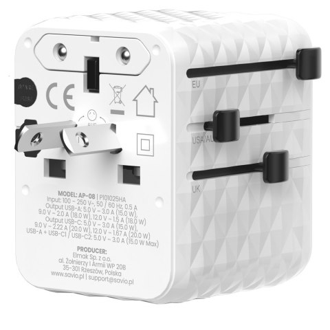 SAVIO UNIWERSALNY ADAPTER PODRÓŻNY 20W AP-08