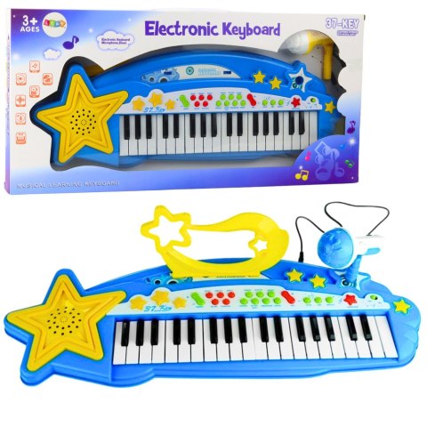Duży Keyboard Elektroniczny Dla Dzieci 37 Klawiszy MP3 Mikrofon Niebieski