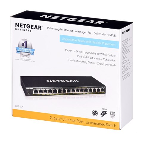 Switch Netgear GS316P-100EUS 16p PoE 115W* (PoE+: 16p) Unmanaged Gigabit