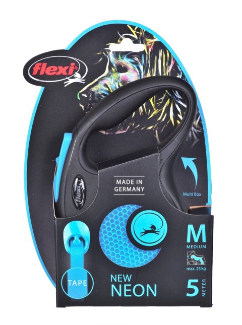 Smycz FLEXI automatyczna New Neon M taśma 5 m kol. niebieski