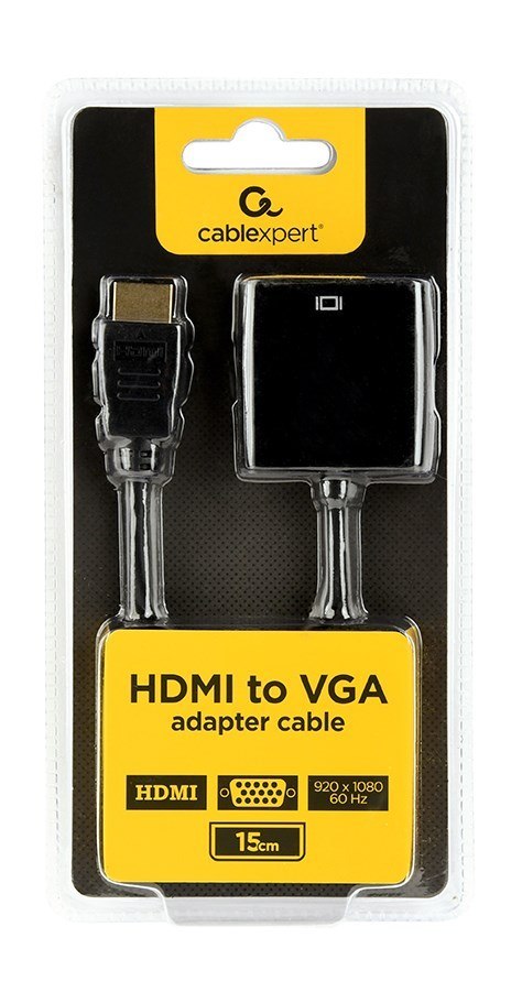 Adapter GEMBIRD A-HDMI-VGA-04 (HDMI M - D-Sub (VGA) F; 0,15m; kolor czarny)