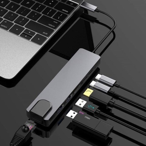 GEMBIRD MULTI ADAPTER USB TYPE-C 5W1 (USB AF AND TYPE-C HUB + HDMI + PD+LAN) SZARY