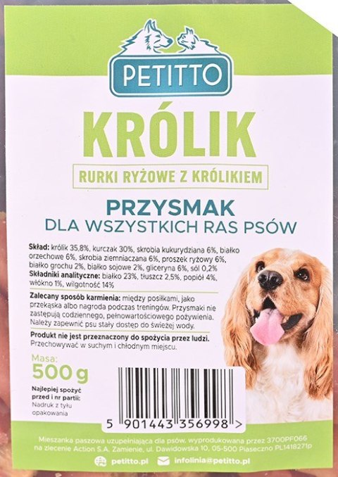 PETITTO Rurki ryżowe z królikiem dla psa 500g