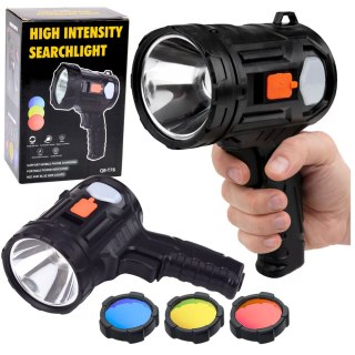 Latarka LED Szperacz Solarna 6 Trybów Powerbank Wymienne Filtry 19 cm