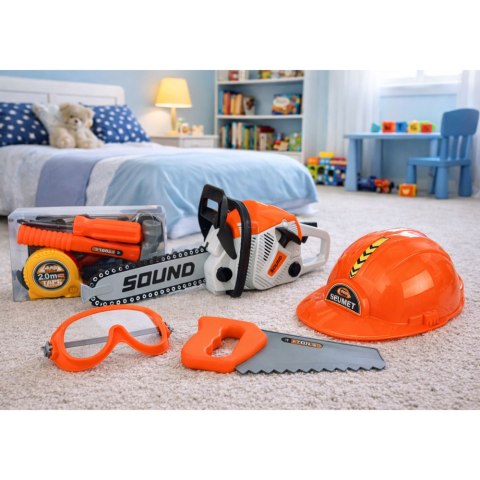 Zestaw Majsterkowicza Piła Łańcuchowa Kask Okulary Narzędzia Dźwięki