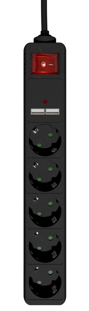 GEMBIRD LISTWA ZASILAJĄCA, PRZECIWPRZEPIĘCIOWA 5XSCHUKO + 2X USB, 1,5M, KOLOR CZARNY