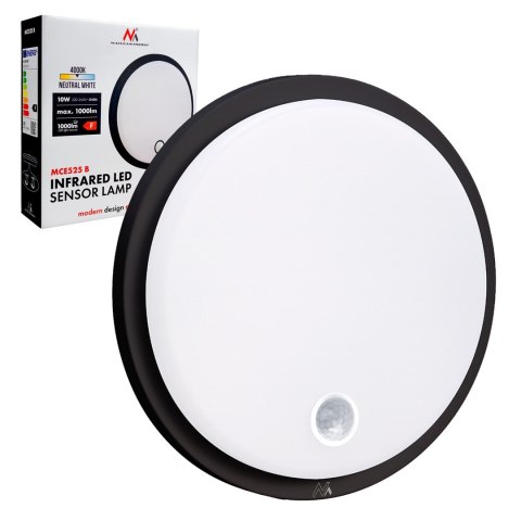 MACLEAN LAMPA LED Z CZUJNIKIEM RUCHU, CZUJNIK PIR, KOLOR CZARNY, 10W, IP65, 1000LM, BARWA NEUTRALNA MCE525 B