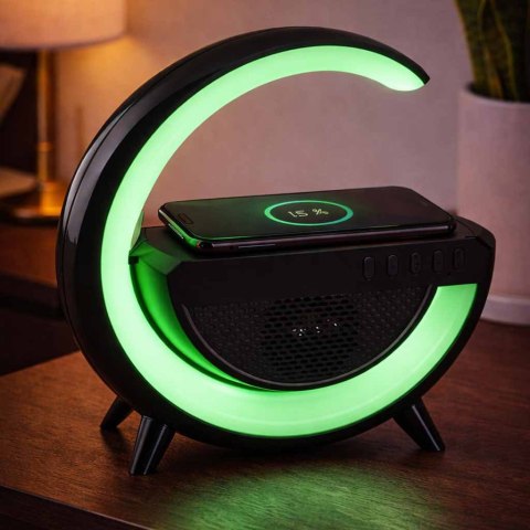 Lampka LED Gamingowa RGB głośnik ładowarka indukcyjna czarna