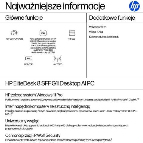 HP EliteDesk 8 SFF G1i Ultra 7 265 16GB DDR5 5600 SSD1TB Arc W11Pro 3Y OnSite