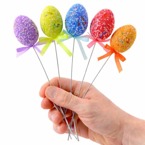 Jajka Wielkanocne Na Piku Druciku Kolorowe Wzorki Wstążka Ozdoba 6szt A