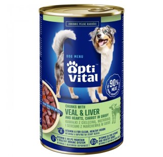 OptiVital puszka -soczyste kawałki dla dorosłych psów z cielęciną oraz  wątróbką drobiową w sosie 1250g