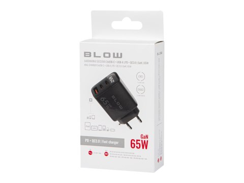 BLOW ŁADOWARKA SIECIOWA LCD GNIAZDO USB + USB-CX2 PD 65W GAN CZARNA WATOMIERZ