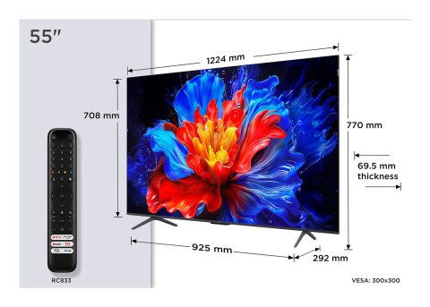 Telewizor TCL 55P8K QLED 55" 4K Ultra HD 240Hz Google TV Dolby Atmos Metaliczny