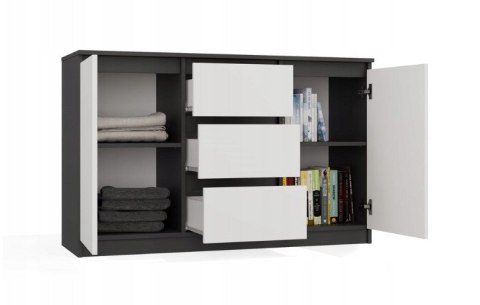 KOMODA 2 DRZWI 3 SZUFLADY ANTRACYT/BIEL KOMPLET