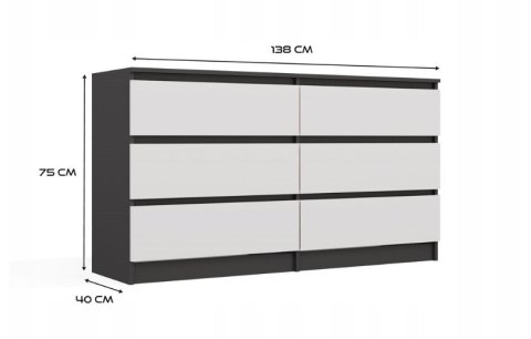 M6 MALWA KOMODA 140 CM 6 SZUFLAD ANT/BIEL KOMPLET