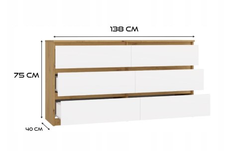 M6 MALWA KOMODA 140 CM 6 SZUFLAD ART/BIEL KOMPLET
