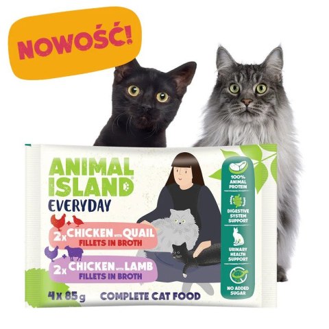 ANIMAL ISLAND kurczak/przepiórka/jagnięcina saszetki dla kota 4x85g