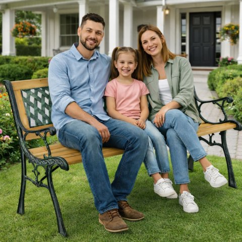 Ławka Ogrodowa Drewniana Metalowa Ławeczka Parkowa Ogrodowa z oparciem