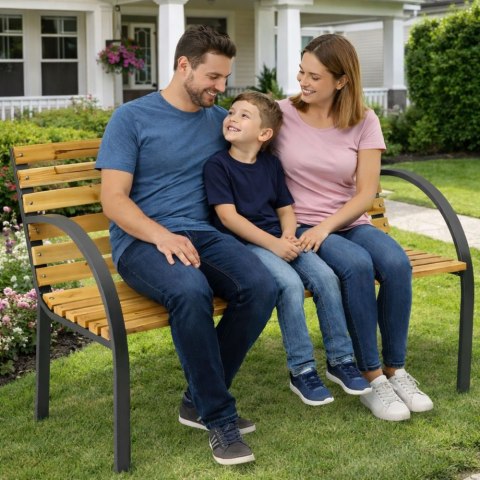 Ławka Ogrodowa Drewniana Metalowa Ławeczka Parkowa z oparciem