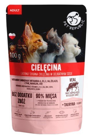 PET REPUBLIC Adult Cielęcina drobno siekana - mokra karma dla kota - 100 g
