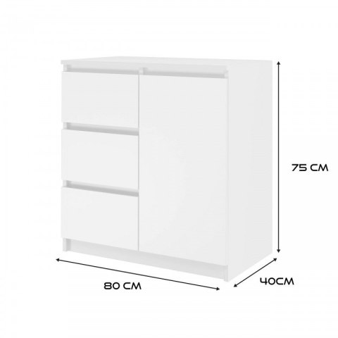 KOMODA 1 DRZWI 3 SZUFLADY BIEL KOMPLET