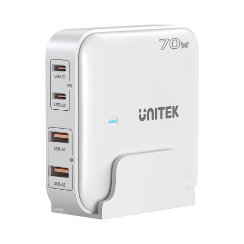 UNITEK ŁADOWARKA BIURKOWA GAN 70W 2XUSB-A 2XUSB-C BIAŁA