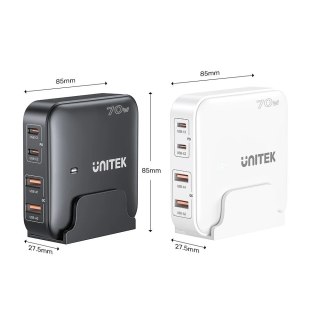 UNITEK ŁADOWARKA BIURKOWA GAN 70W 2XUSB-A 2XUSB-C BIAŁA